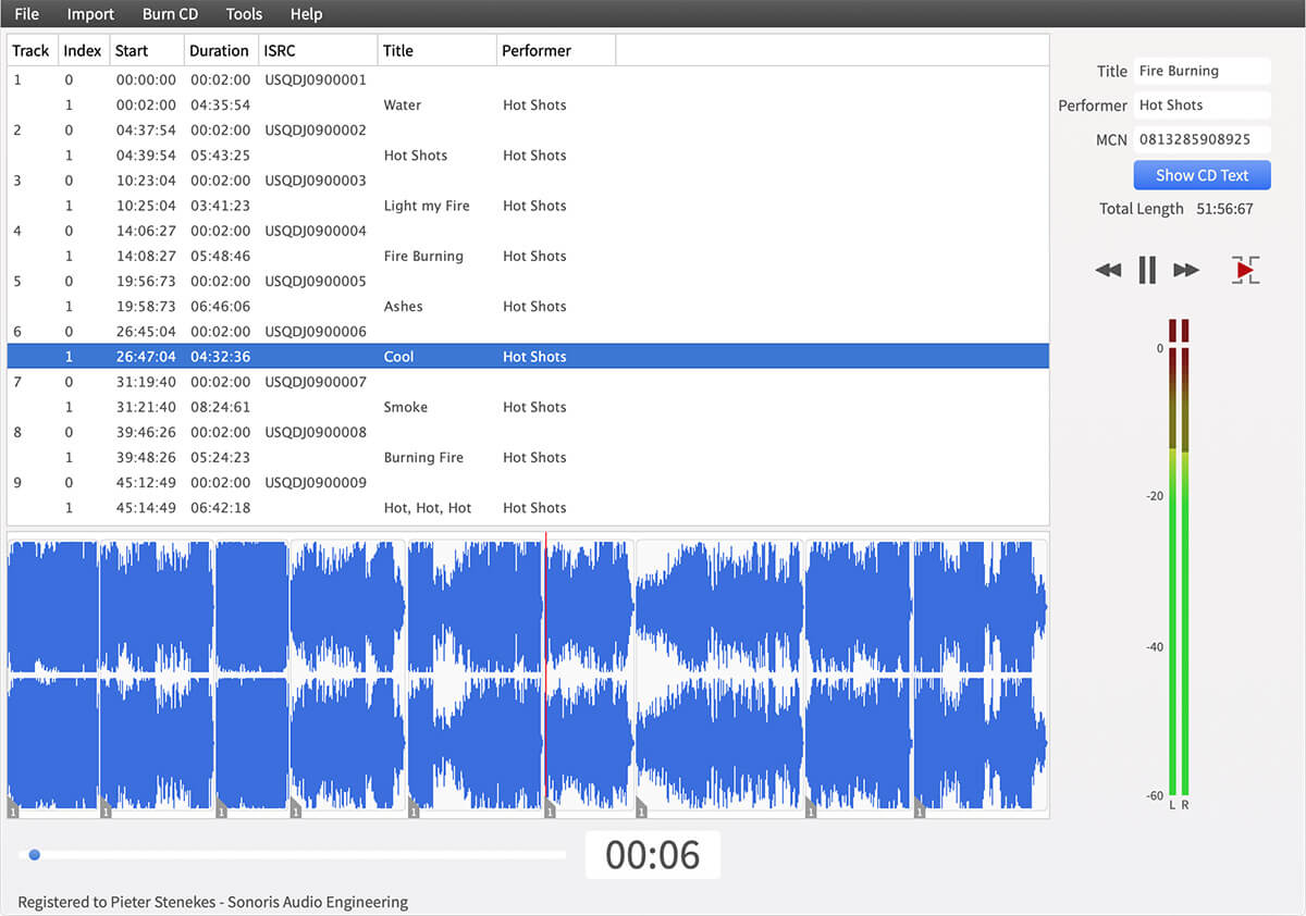 Sonoris Cross - Platform Standalone DDP 2.00 Player for Audio CD Creation