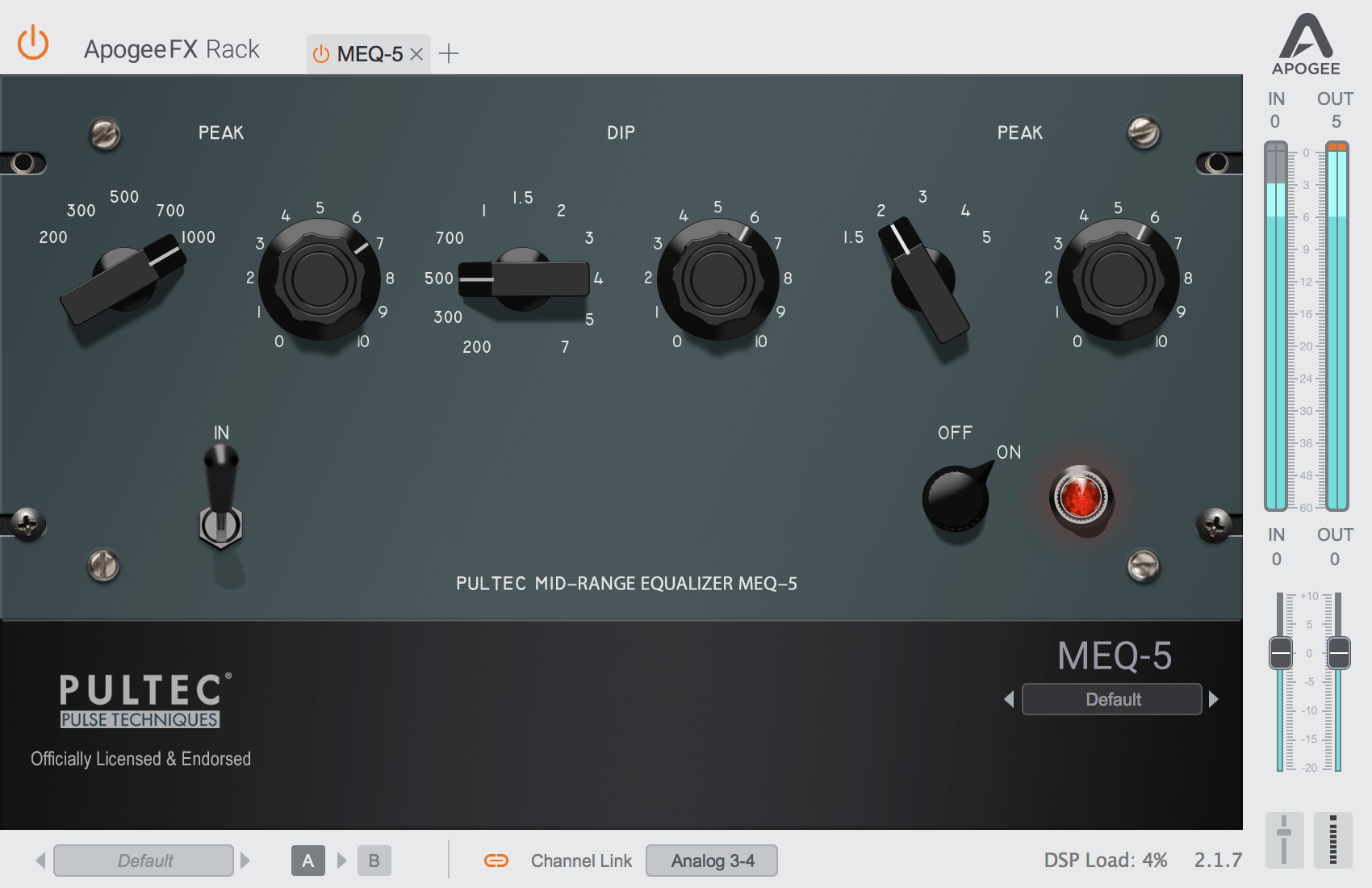 Apogee's Digital Reimagining of the Classic Pultec MEQ - 5 Midrange Equalizer
