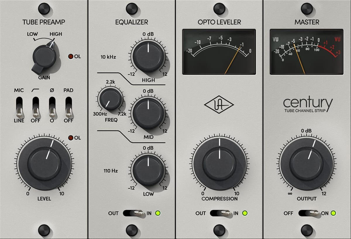 Universal Audio Century Tube Channel Strip - Ideal Vintage - Inspired Plug - in for Recording and Mixing