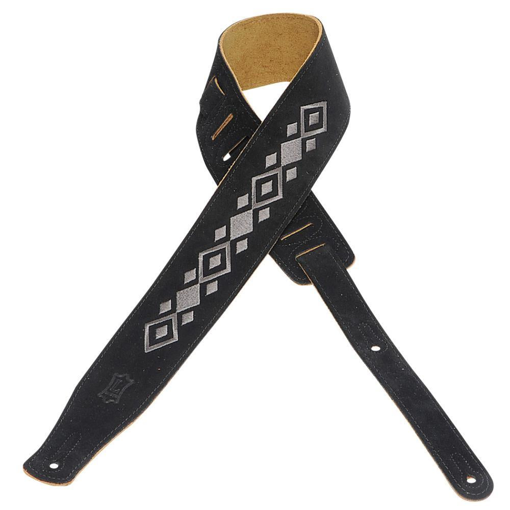 Levy's 2-1/2 Inch Black Suede Guitar Strap with Embroidered Design