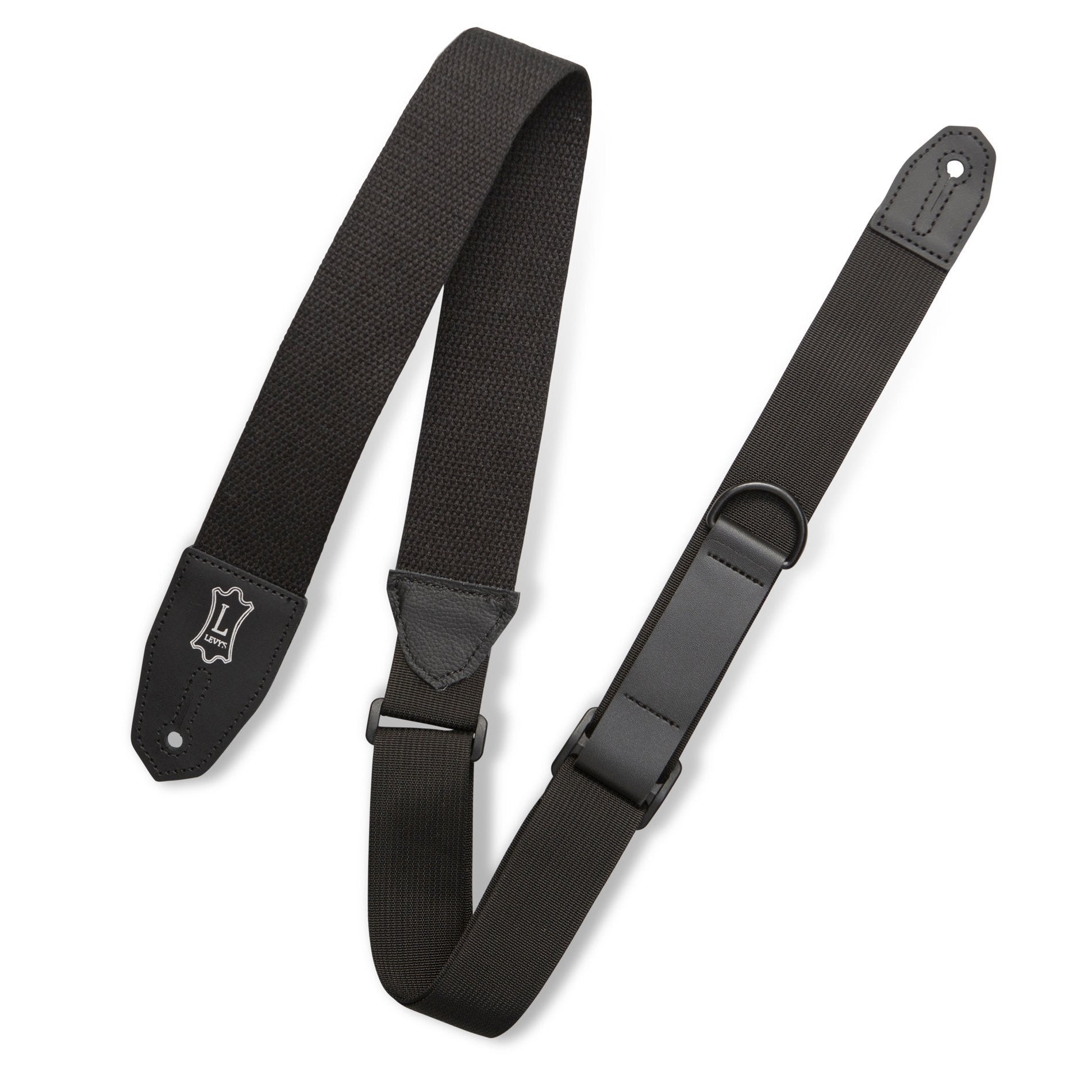 Levy's 2' Black Cotton Guitar Strap with RipChord™ - Ideal for Quick Adjustment